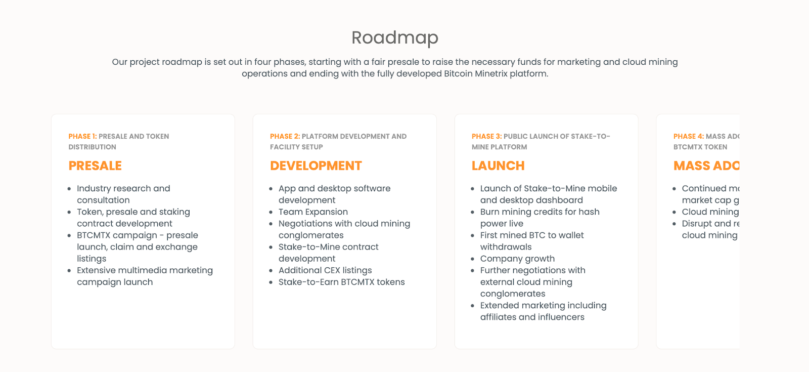 Roadmap Bitcoin Minetrix 