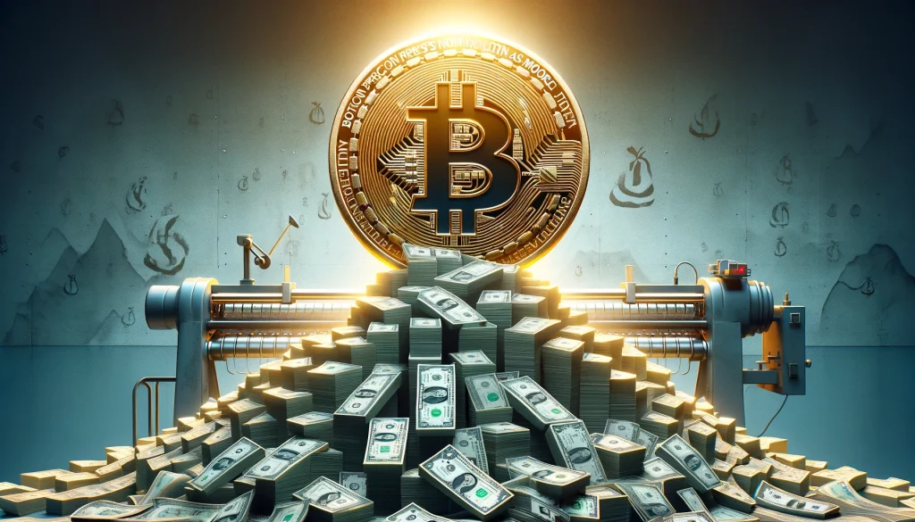 Bitcoin auf geldhaufen