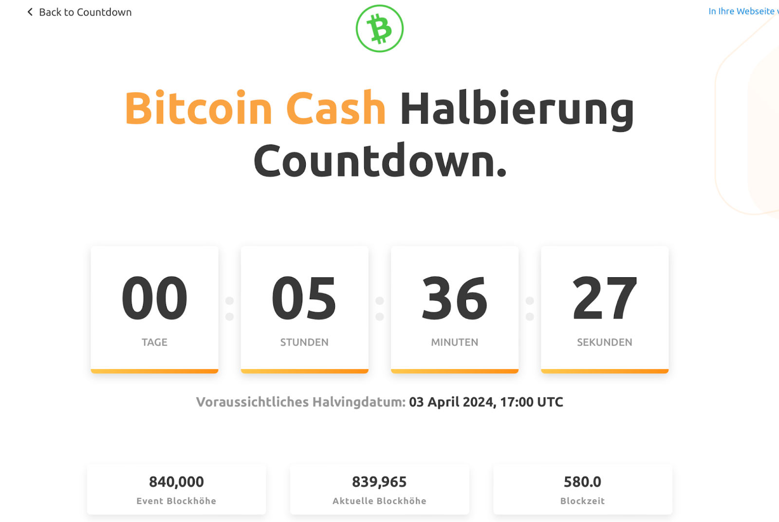 Bitcoin Cash Halving Countdown 