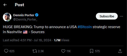 Dennis Porter Tweet Bitcoin Reserve Trump