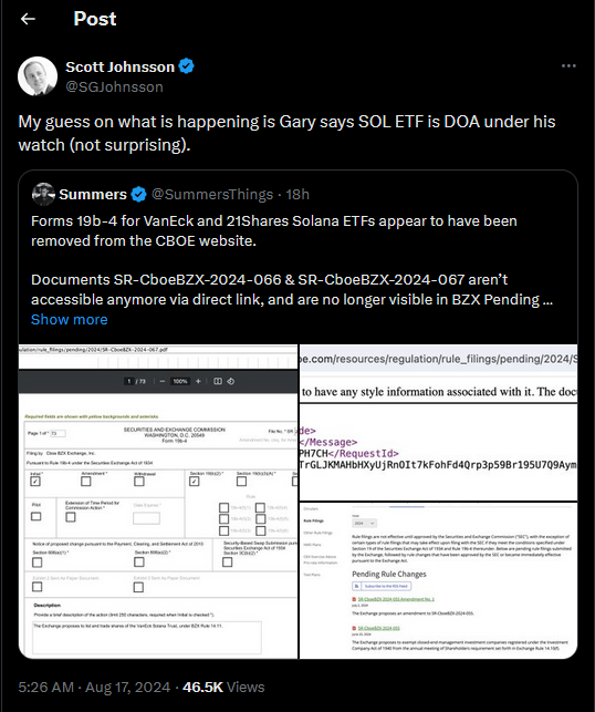 Johnsson Tweet Solana ETF