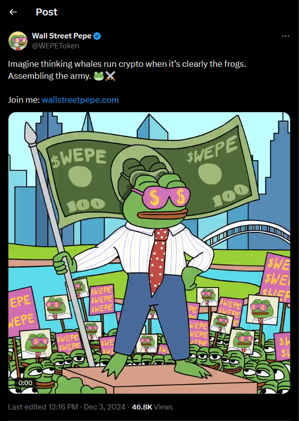 Wall Street Pepe  Tweet