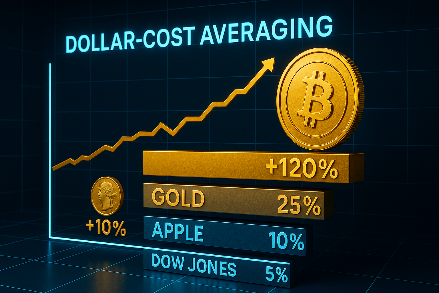 Dollar-Cost-Average von Bitcoin profitabler als Gold, Apple und Dow Jones