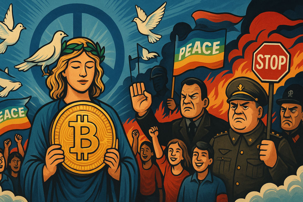 Bitcoin faellt durch Kriege, kann aber Kriege verhindern