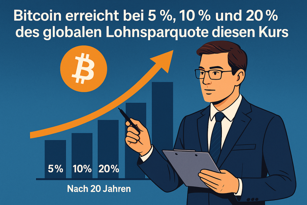 Bitcoin-Kurse bei Anteilen der jaehrlichen Ersparnisse ueber die naechsten Jahre